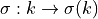 \sigma: k \rightarrow \sigma(k)